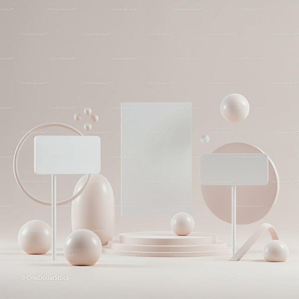 Minimalist blank podium with geometric shapes in soft tones JPG Mockup Image