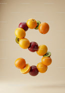 Number Three Shaped From Floating Fresh Citrus Fruits