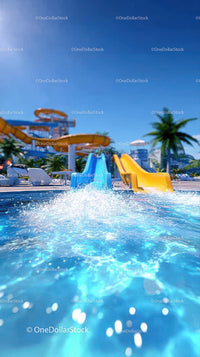 Vibrant Water Slides and Pool Fun Under Bright Summer Sky