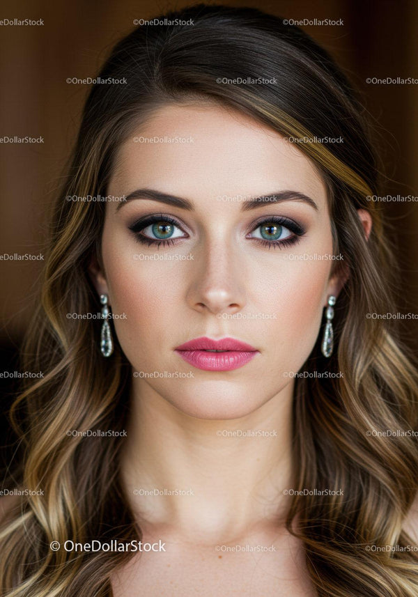 Glamorous Woman with Blue Eyes and Pink Lips for Fashion Portrait