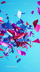 Colorful Confetti and Streamers Flying Against Bright Blue Background