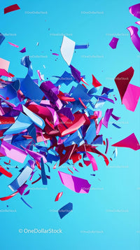 Colorful Confetti and Streamers Flying Against Bright Blue Background