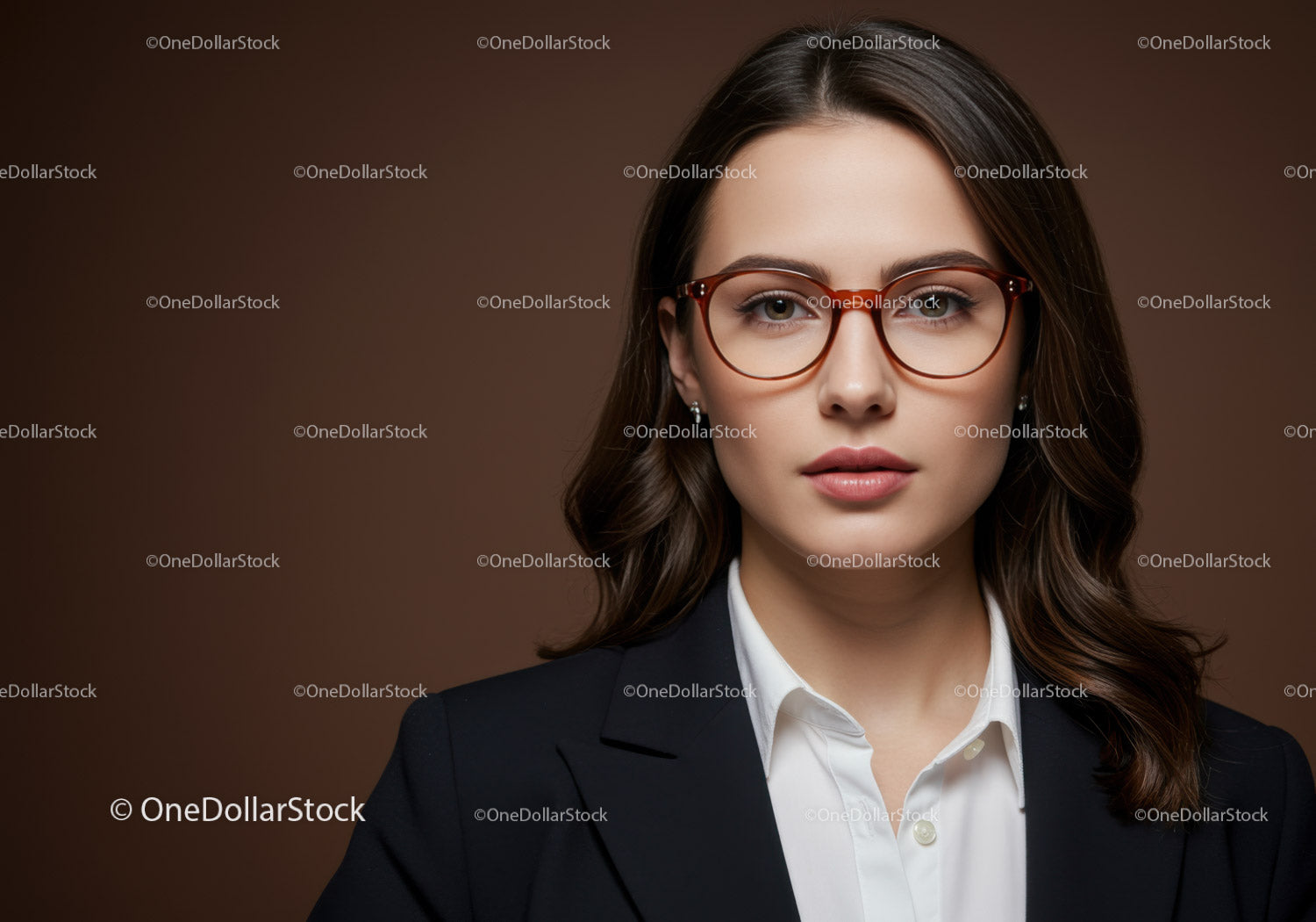 Elegant Businesswoman with Brown Hair in Formal Suit and Glasses