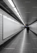 Minimalist Subway Tunnel with Tiled Walls and Modern Lighting