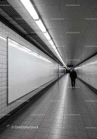 Minimalist Subway Tunnel with Tiled Walls and Modern Lighting
