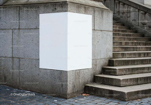 Blank White Poster on Urban Stone Wall Corner JPG Mockup Image