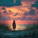 Silhouette of a Child at Sunset by the Ocean Shore