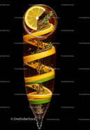 Refreshing cocktail with citrus slices and fresh herbs