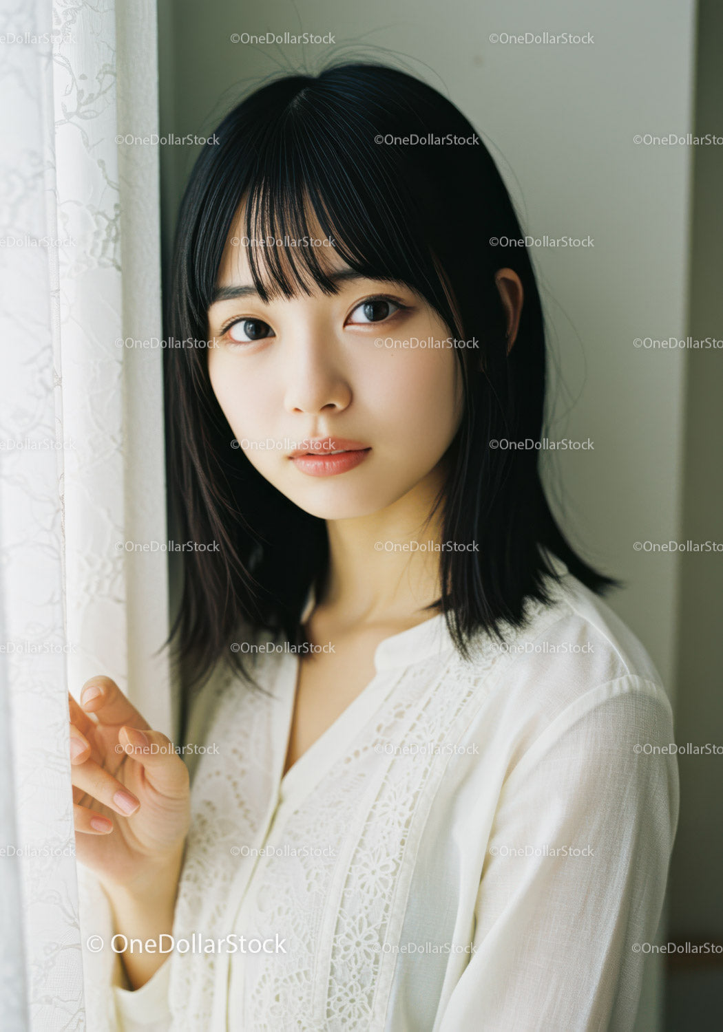 Young Woman Portrait With Black Hair and Soft Lighting