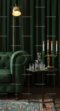 Elegant green leather sofa corner with ambient lighting