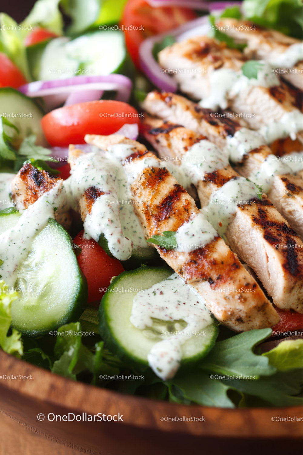 Grilled Chicken Salad with Fresh Vegetables and Herb Dressing