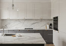 Modern Kitchen with Marble Countertops and Gray Cabinets