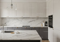 Modern Kitchen with Marble Countertops and Gray Cabinets