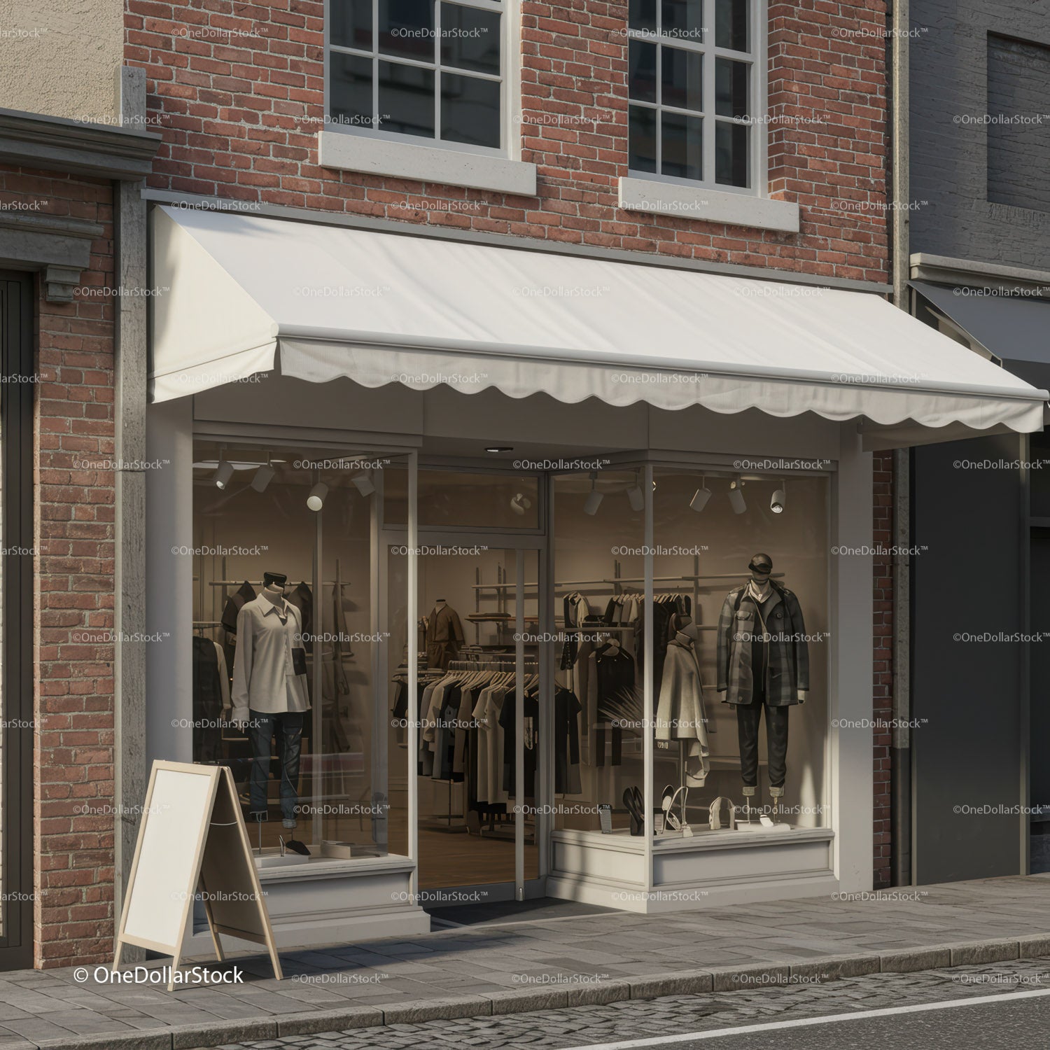 Modern Clothing Storefront with Stylish Window Display