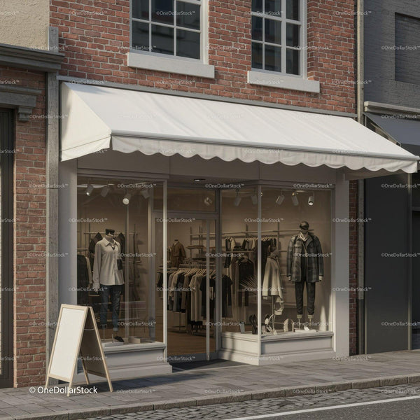 Modern Clothing Storefront with Stylish Window Display JPG Mockup Image