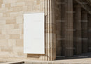 Blank White Banner Hanging on Stone Pillars