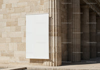 Blank White Banner Hanging on Stone Pillars