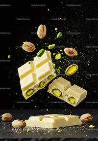White Chocolate Bar with Pistachios in Motion