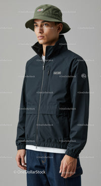 Stylish Young Man in Black Jacket and Bucket Hat for Casual Fashion