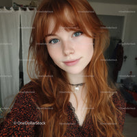 Portrait of Redhead Girl with Blue Eyes and Freckles in Indoor Setting