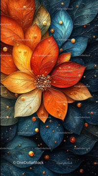 Colorful Leaf and Poinsettia Flower Artistic Nature Composition