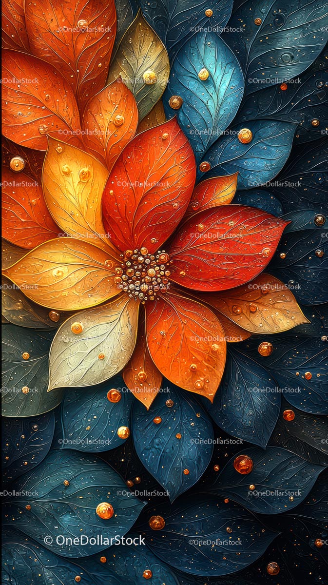 Colorful Leaf and Poinsettia Flower Artistic Nature Composition