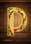 Creative Letter P Made from Fresh Chicken Taco Ingredients