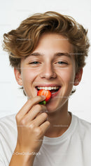 Young Smiling Teen Enjoying Strawberry