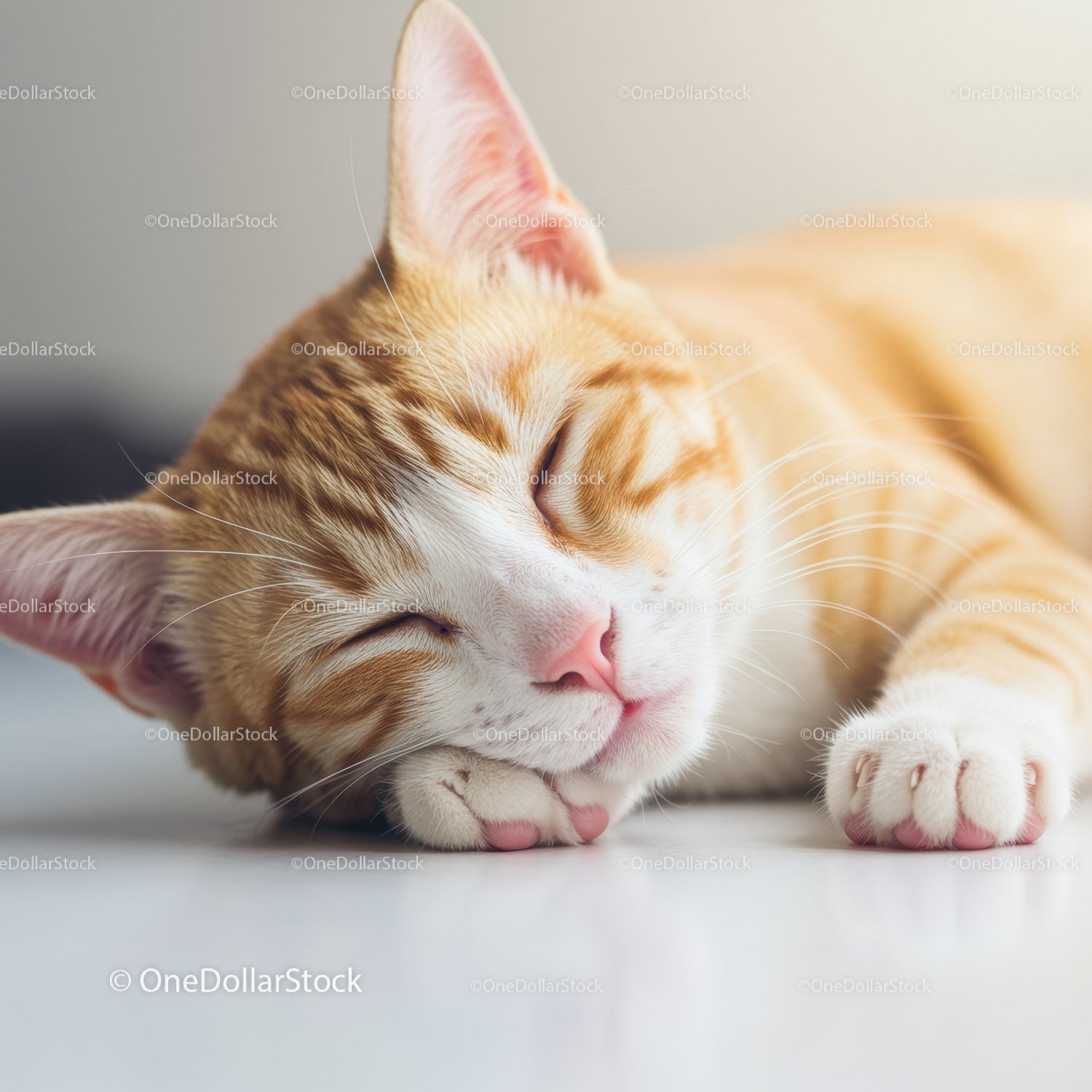 Close up of ginger cat peacefully sleeping indoors