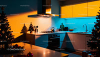 Cozy Modern Kitchen with Festive Christmas Decorations
