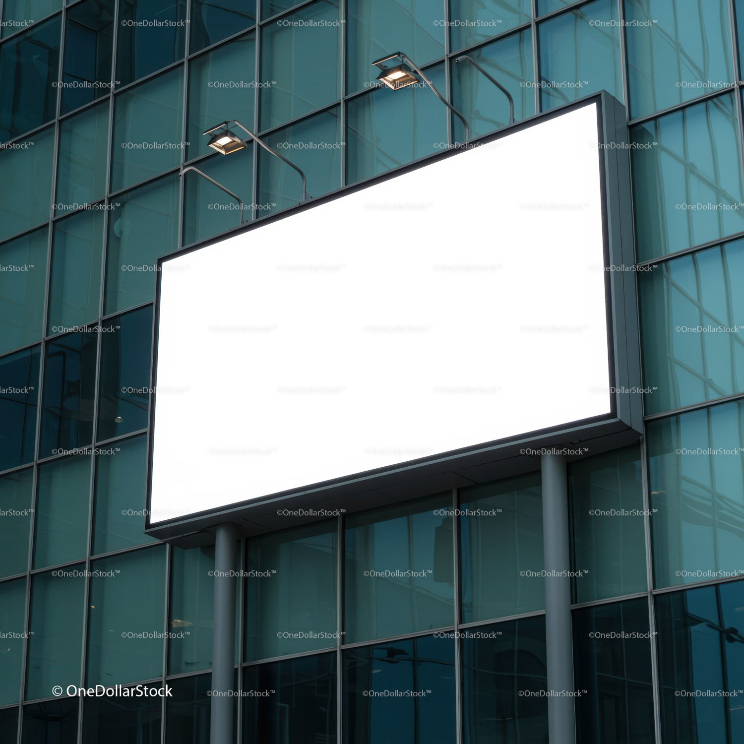 Blank Urban Billboard Mounted on Glass Building