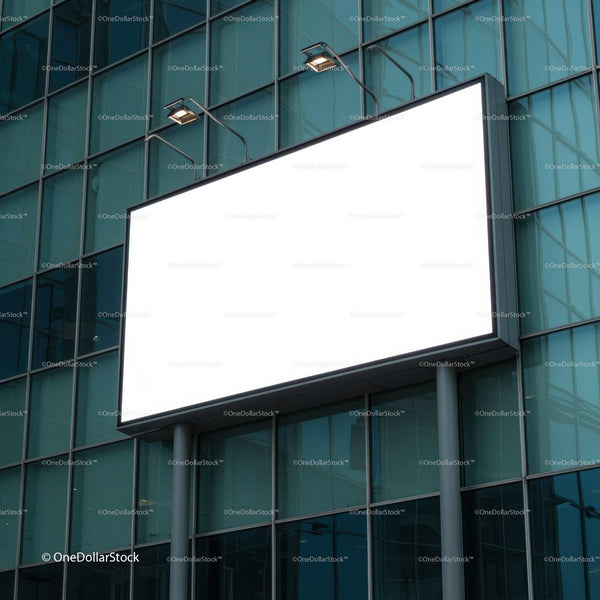 Blank Urban Billboard Mounted on Glass Building JPG Mockup Image