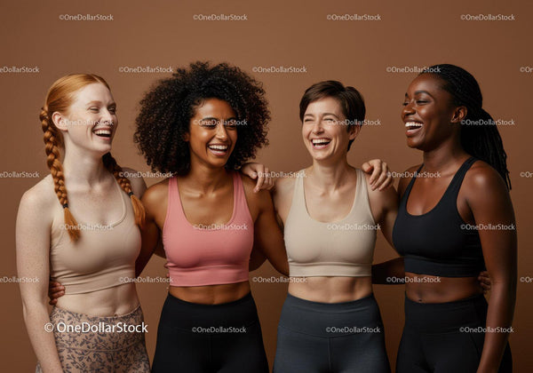 Diverse women sharing joyful moment in casual activewear