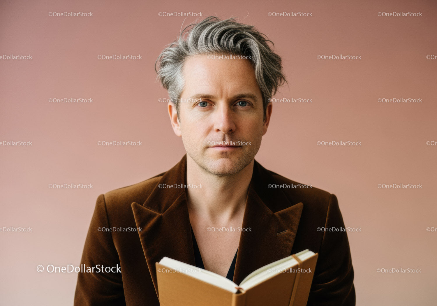 Professional Portrait of a Mature Man with Gray Hair Reading a Book