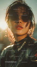 Stylish Woman in Sunglasses Against a Sunlit Background