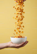 Hand Holding Bowl While Pouring Cornflakes Cereal