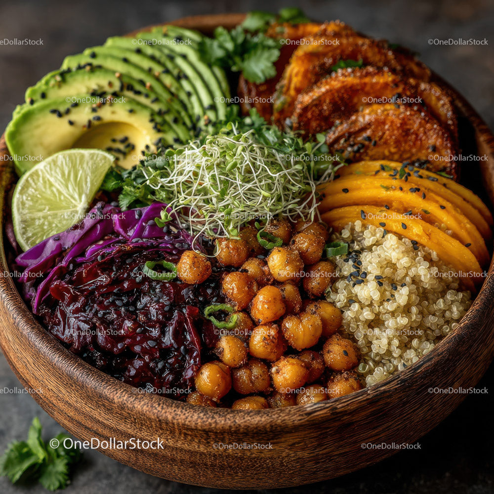 Colorful Plant-Based Bowl with Chickpeas Quinoa and Veggies