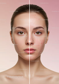 Close-up of a Young Woman's Face Showing Clear Skin and Acne Treatment