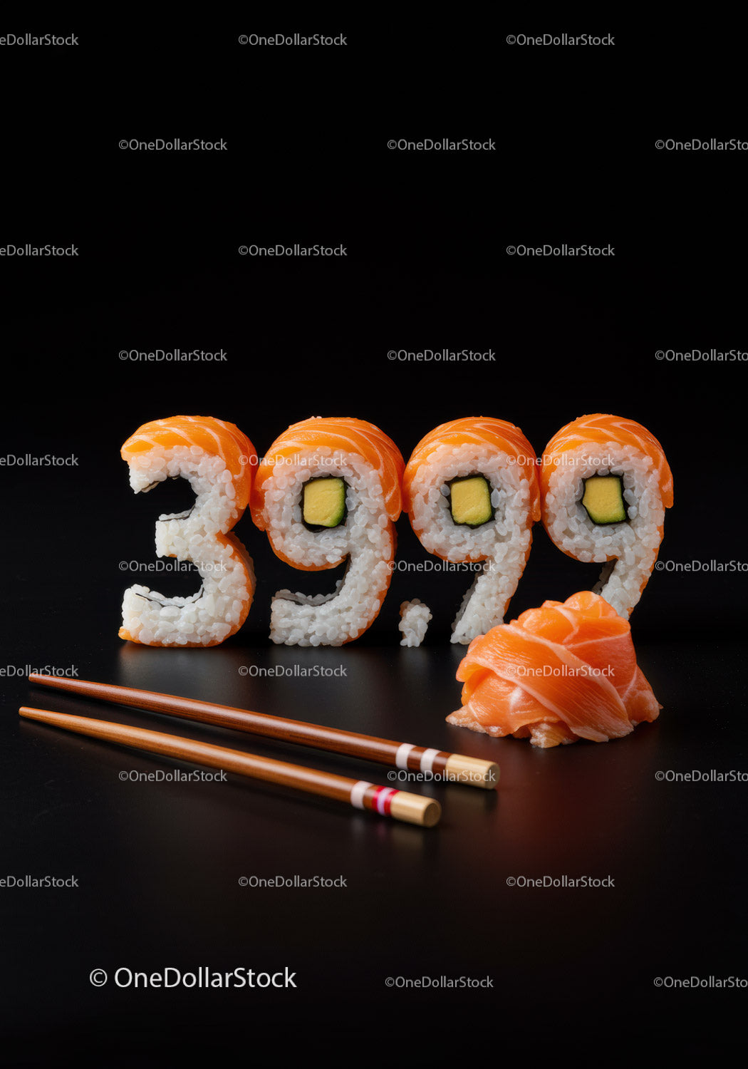 Price Displayed With Creative Sushi Rolls And Chopsticks