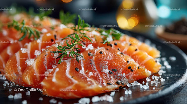 Fresh Sliced Smoked Salmon with Fresh Thyme and Sea Salt
