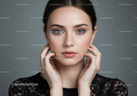 Elegant Woman Portrait with Clear Skin and Blue Eyes