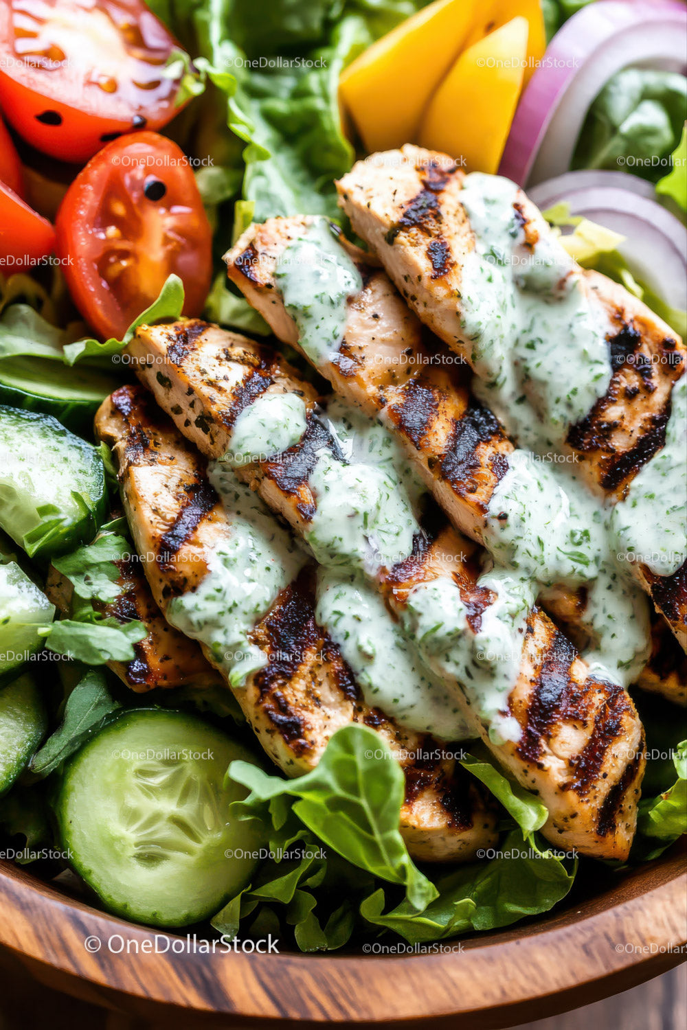 Grilled Chicken Salad with Fresh Vegetables and Herb Dressing