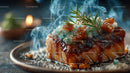 Gourmet Roasted Meat Dish with Herbs and Colorful Garnish
