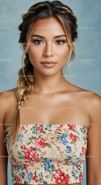 Stunning Portrait of a Young Woman with Braided Hair and Floral Top