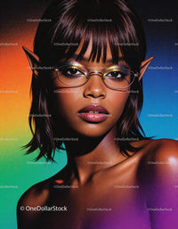 Portrait of young woman with elf ears and colorful background