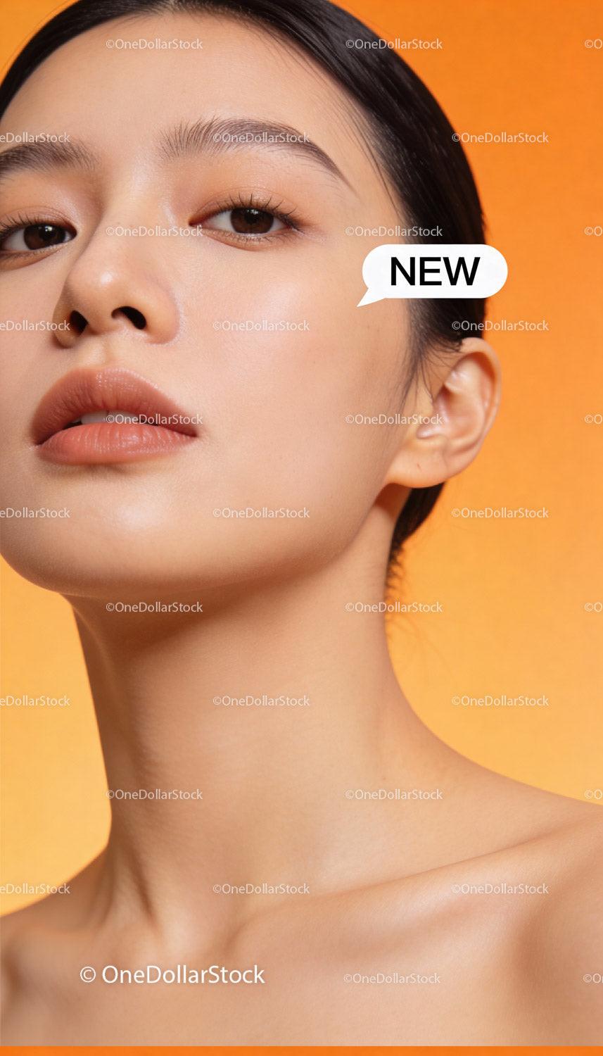 Close-up portrait of young woman with flawless skin