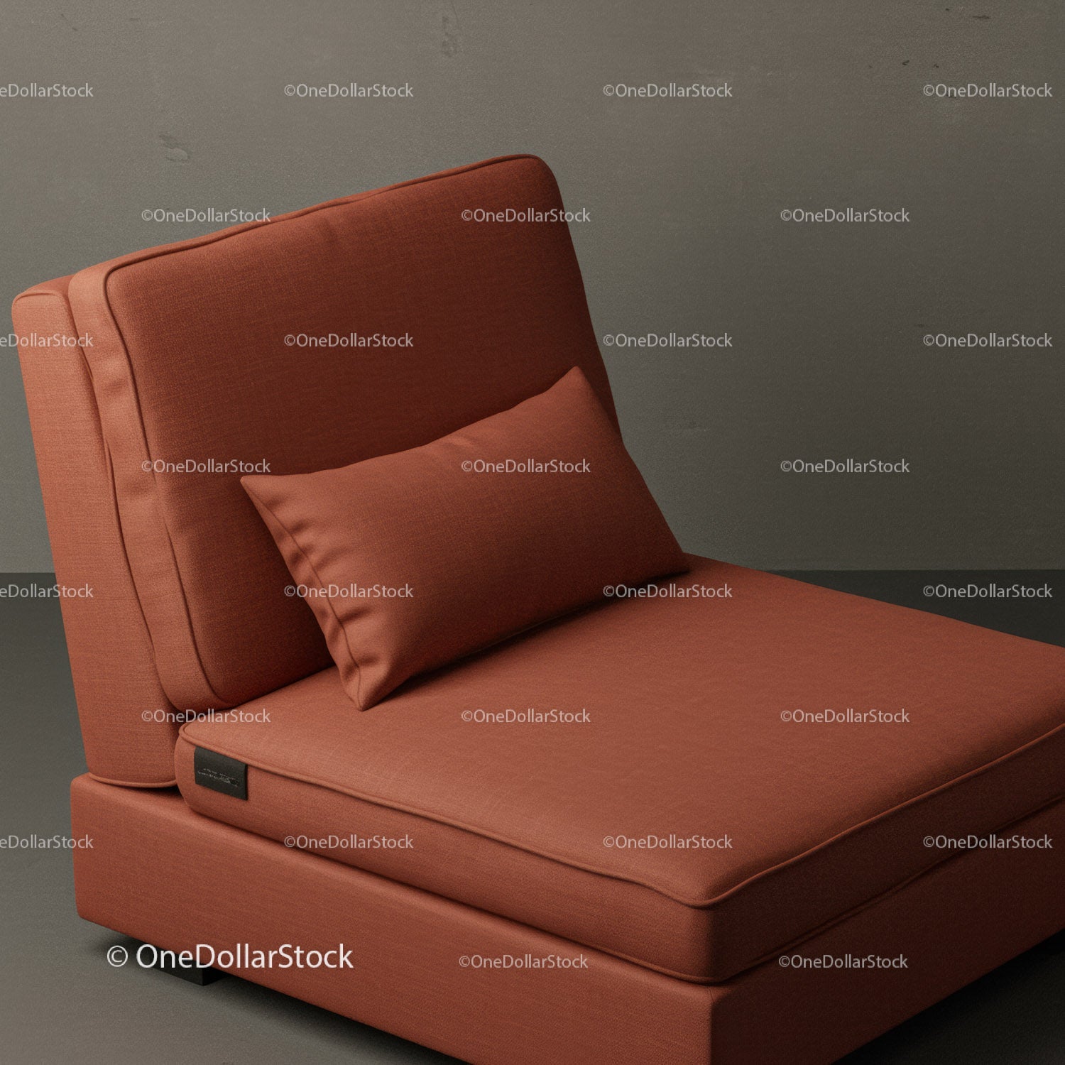Pomarańczowa tapicerowana sofa z pluszową poduszką w nowoczesnym salonie