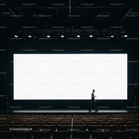Silhouette of man walking in empty modern theater