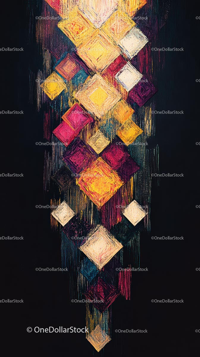 Colorful Geometric Abstract Painting with Bright Acrylic Textures