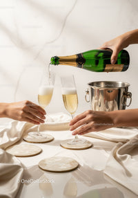 Elegant Champagne Pouring Scene with Clinking Flutes in Luxurious Setting